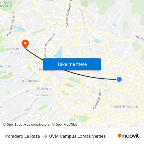 Paradero La Raza to UVM Campus Lomas Verdes map