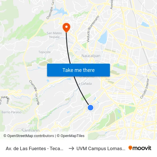 Av. de Las Fuentes - Tecamachalco to UVM Campus Lomas Verdes map