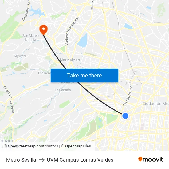 Metro Sevilla to UVM Campus Lomas Verdes map