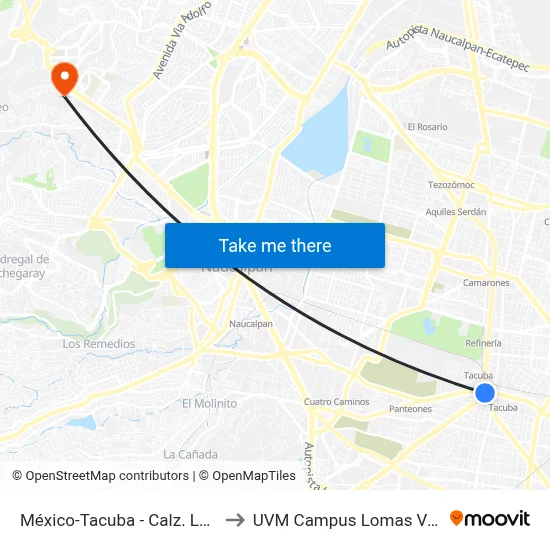 México-Tacuba - Calz. Legaria to UVM Campus Lomas Verdes map