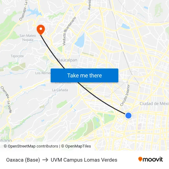 Oaxaca (Base) to UVM Campus Lomas Verdes map