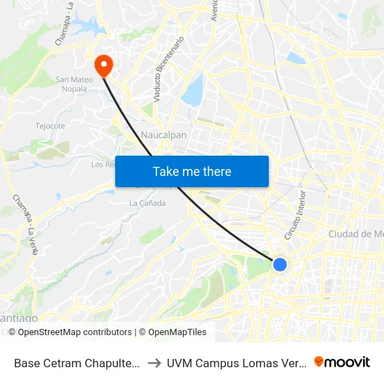 Base Cetram Chapultepec to UVM Campus Lomas Verdes map