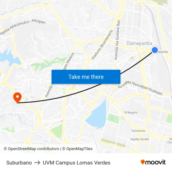 Suburbano to UVM Campus Lomas Verdes map