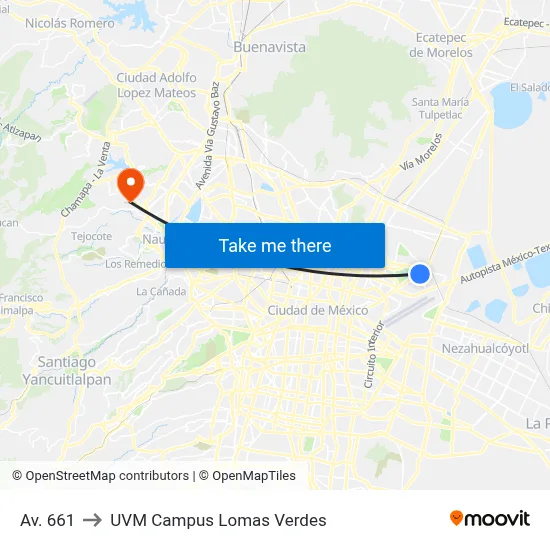 Av. 661 to UVM Campus Lomas Verdes map