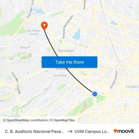 C. B. Auditorio Nacional-Paseo de La Reforma - to UVM Campus Lomas Verdes map