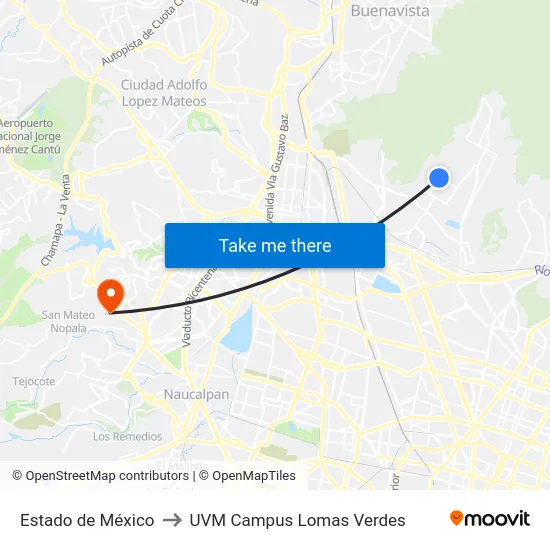 Estado de México to UVM Campus Lomas Verdes map