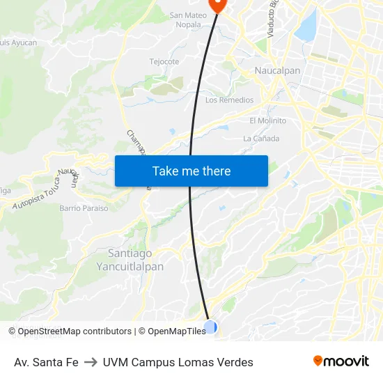 Av. Santa Fe to UVM Campus Lomas Verdes map