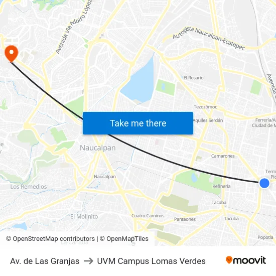 Av. de Las Granjas to UVM Campus Lomas Verdes map