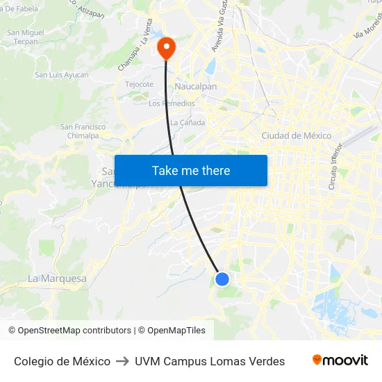 Colegio de México to UVM Campus Lomas Verdes map