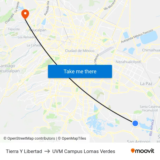 Tierra Y Libertad to UVM Campus Lomas Verdes map