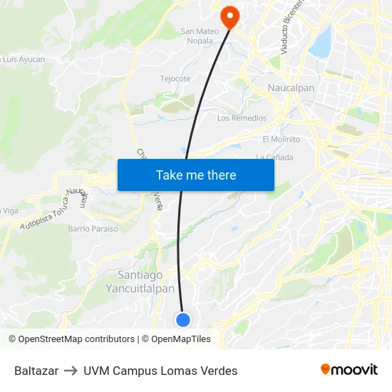 Baltazar to UVM Campus Lomas Verdes map