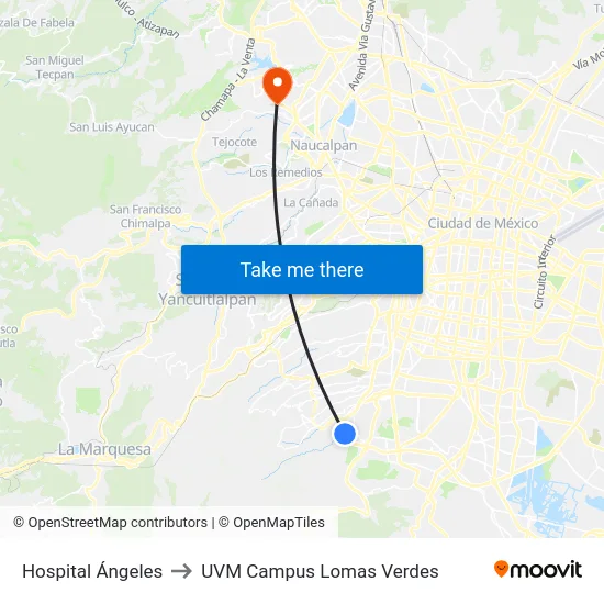 Hospital Ángeles to UVM Campus Lomas Verdes map