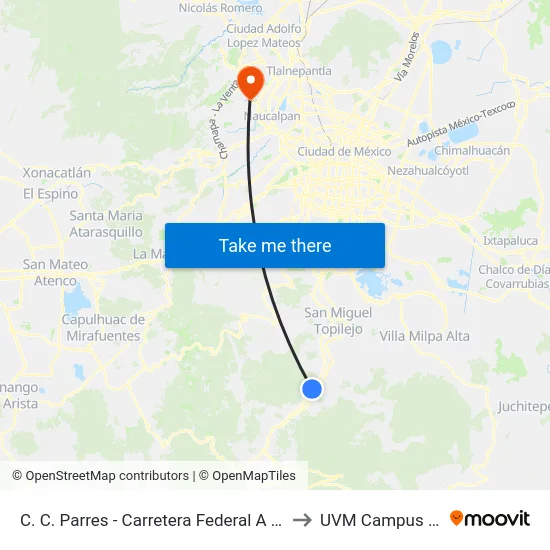 C. C. Parres - Carretera Federal A Cuernavaca Y Circunvalación to UVM Campus Lomas Verdes map