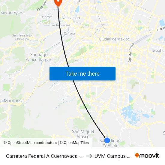 Carretera Federal A Cuernavaca - Km 28 Camino A Santana to UVM Campus Lomas Verdes map