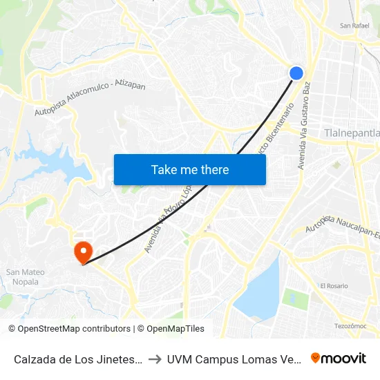 Calzada de Los Jinetes, 60 to UVM Campus Lomas Verdes map
