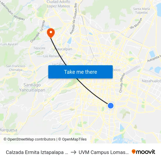 Calzada Ermita Iztapalapa - La Viga to UVM Campus Lomas Verdes map