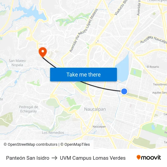 Panteón San Isidro to UVM Campus Lomas Verdes map