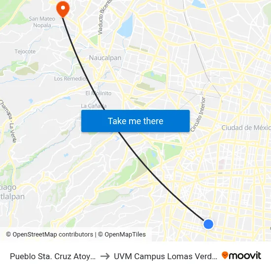 Pueblo Sta. Cruz Atoyac to UVM Campus Lomas Verdes map