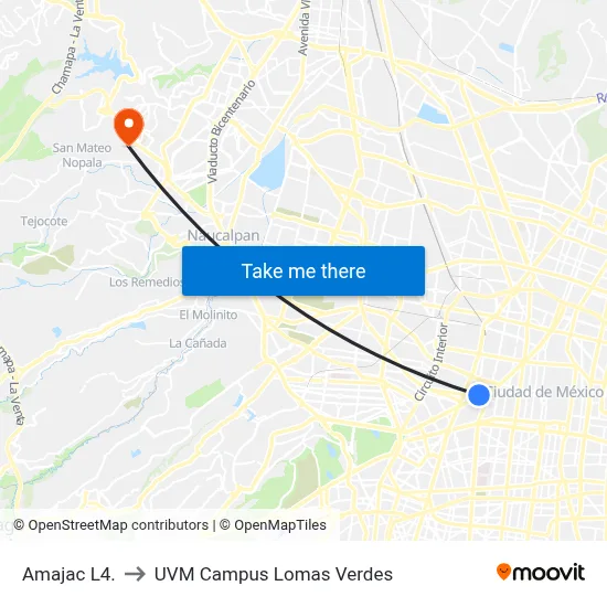 Amajac L4. to UVM Campus Lomas Verdes map