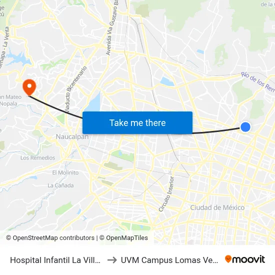 Hospital Infantil La Villa L7 to UVM Campus Lomas Verdes map