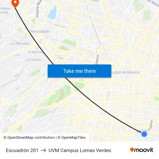 Escuadrón 201 to UVM Campus Lomas Verdes map