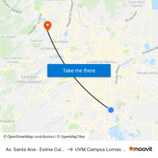 Av. Santa Ana - Esime Culhuacán to UVM Campus Lomas Verdes map