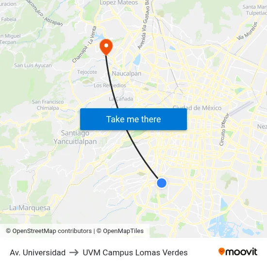 Av. Universidad to UVM Campus Lomas Verdes map