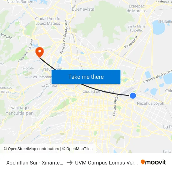 Xochitlán Sur - Xinantécatl to UVM Campus Lomas Verdes map