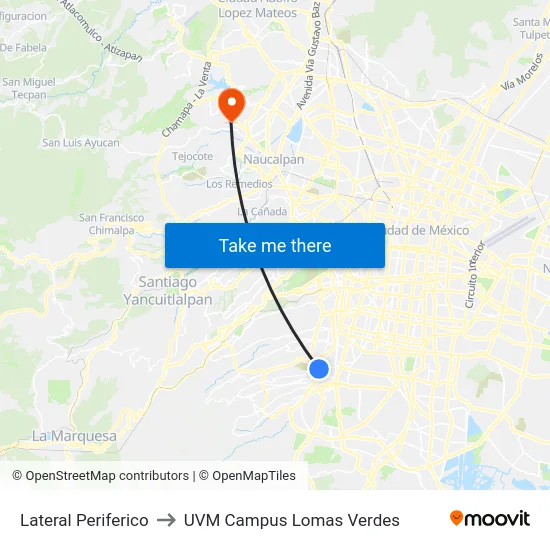 Lateral Periferico to UVM Campus Lomas Verdes map