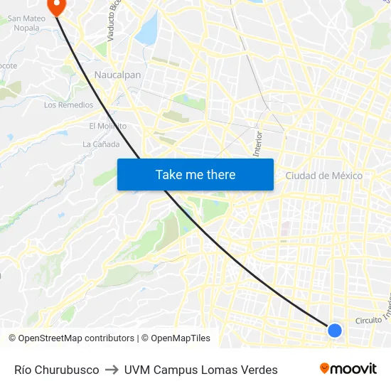 Río Churubusco to UVM Campus Lomas Verdes map