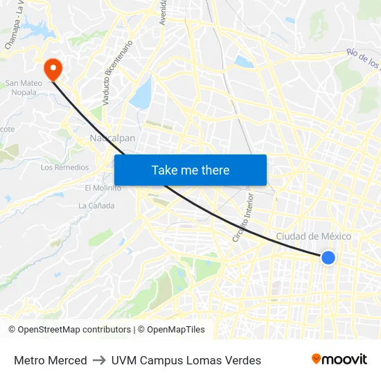 Metro Merced to UVM Campus Lomas Verdes map