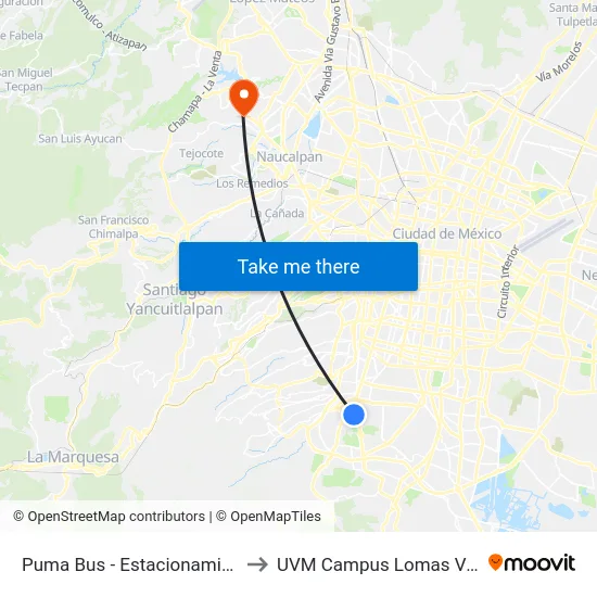 Puma Bus - Estacionamiento 7 to UVM Campus Lomas Verdes map