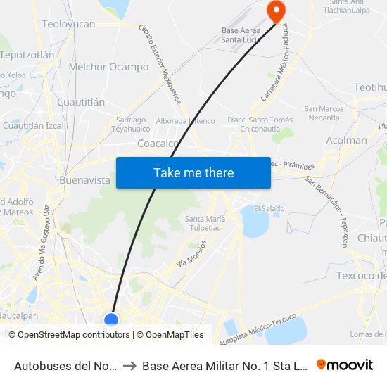 Autobuses del Norte to Base Aerea Militar No. 1 Sta Lucia map