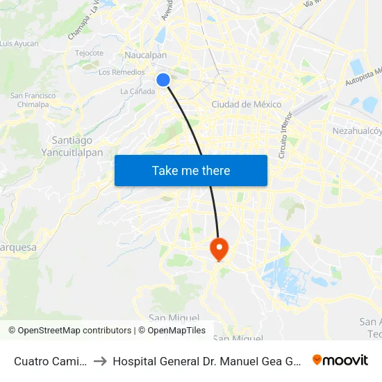 Cuatro Caminos to Hospital General Dr. Manuel Gea González map