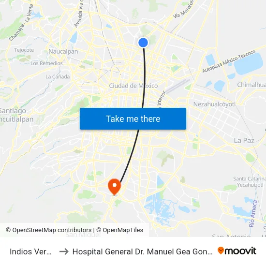 Indios Verdes to Hospital General Dr. Manuel Gea González map