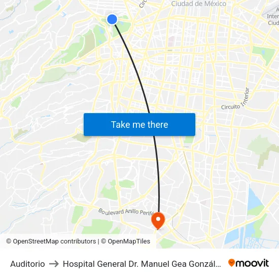 Auditorio to Hospital General Dr. Manuel Gea González map