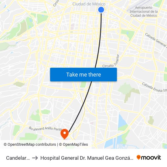 Candelaria to Hospital General Dr. Manuel Gea González map