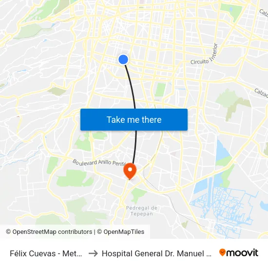 Félix Cuevas - Metro Zapata to Hospital General Dr. Manuel Gea González map