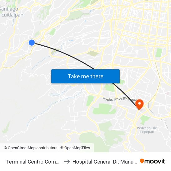 Terminal Centro Comercial Santa Fé to Hospital General Dr. Manuel Gea González map