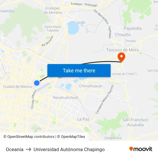 Oceanía to Universidad Autónoma Chapingo map
