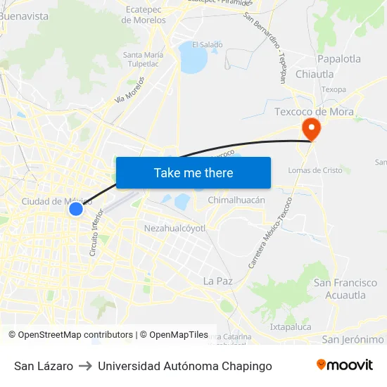 San Lázaro to Universidad Autónoma Chapingo map