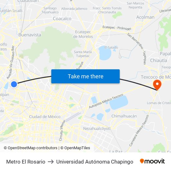 Metro El Rosario to Universidad Autónoma Chapingo map