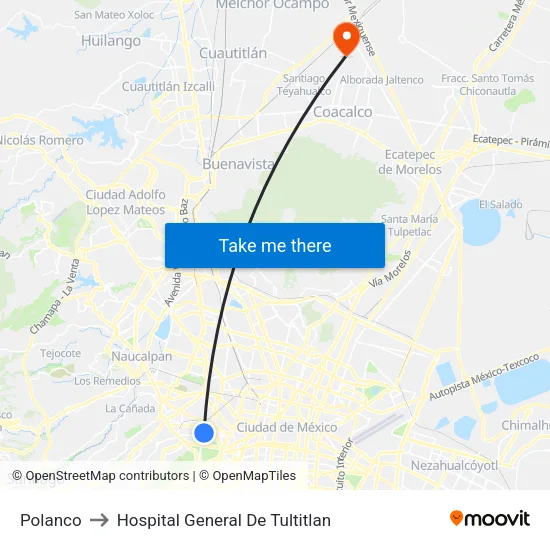Polanco to Hospital General De Tultitlan map