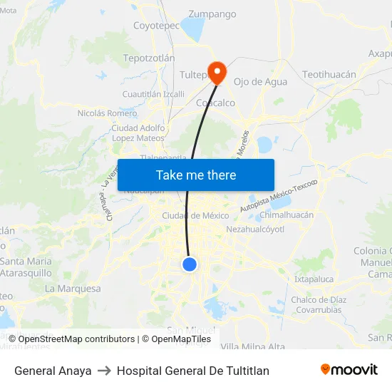 General Anaya to Hospital General De Tultitlan map
