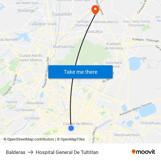 Balderas to Hospital General De Tultitlan map