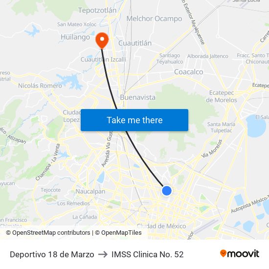 Deportivo 18 de Marzo to IMSS Clinica No. 52 map