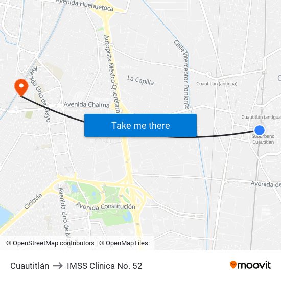 Cuautitlán to IMSS Clinica No. 52 map