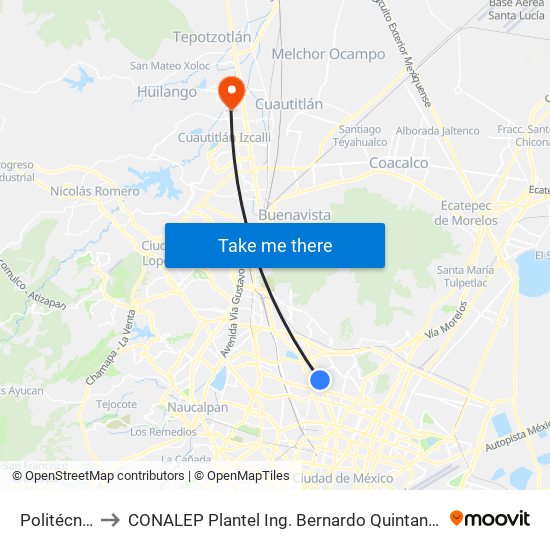 Politécnico to CONALEP Plantel Ing. Bernardo Quintana Arrioja map