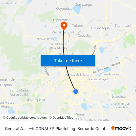 General Anaya to CONALEP Plantel Ing. Bernardo Quintana Arrioja map