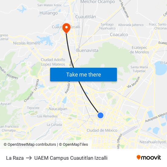 La Raza to UAEM Campus Cuautitlan Izcalli map